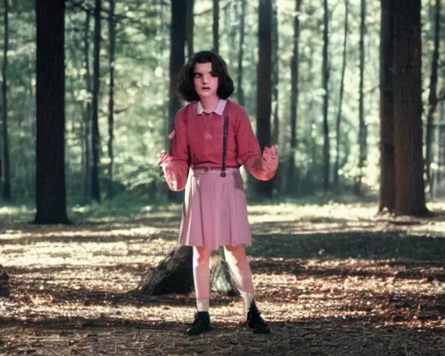 Prompt: winona ryder at age 12 playing eleven on stranger things, production still, by cameldeath