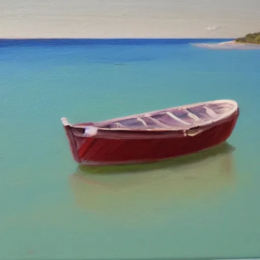 Image similar to a boat in the ocean, oil painting