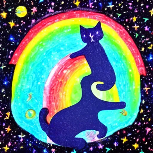 Image similar to cat riding a rainbow, galaxy, poptart