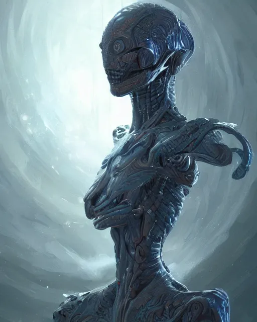 Image similar to humanoid alien, fantasy, intricate, elegant, highly detailed, digital painting, artstation, concept art, smooth, sharp focus, illustration, by artgerm and greg rutkowski