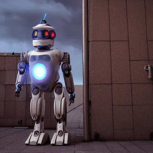 Image similar to a guardian robot guarding a gate, octane render, 3D, photorealistic, coherent