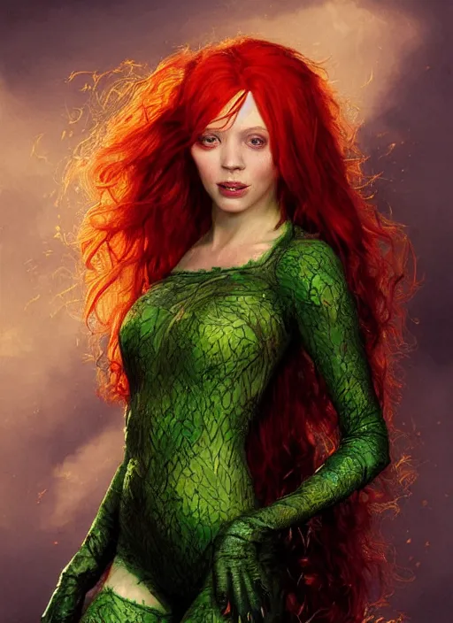 Prompt: A beautiful portrait of Ronald Weasley as Poison Ivy from Batman movie, digital art by Eugene de Blaas and Ross Tran, vibrant color scheme, highly detailed, in the style of romanticism, cinematic, artstation, Greg rutkowski