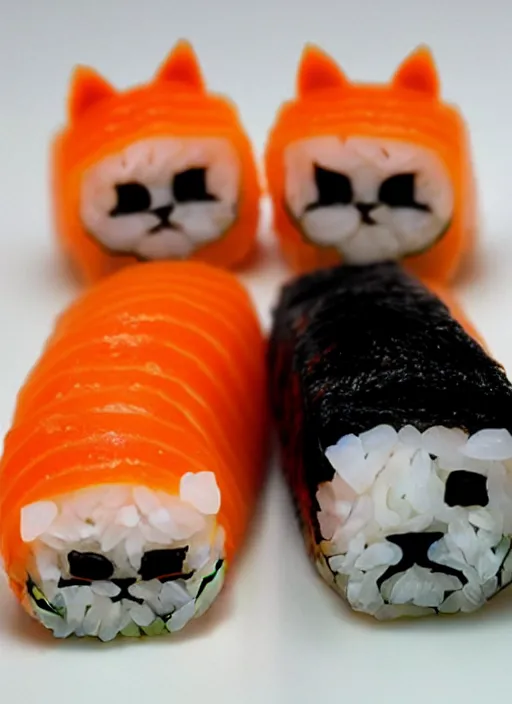 Image similar to clear photorealistic picture of adorable cats made out of sushi