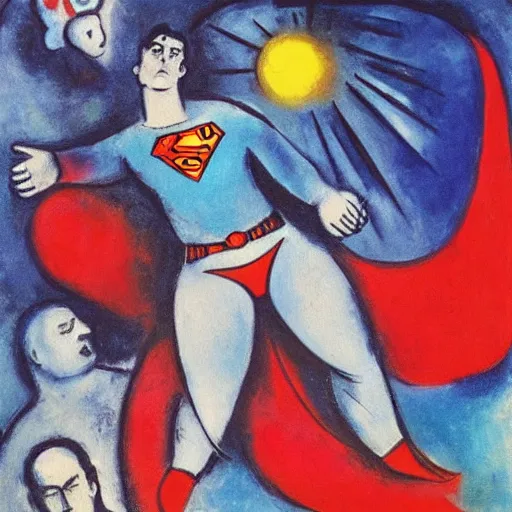 Prompt: a new painting by marc chagall featuring superman