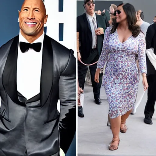 Prompt: dwayne johnson wearing a dress, wearing a dress