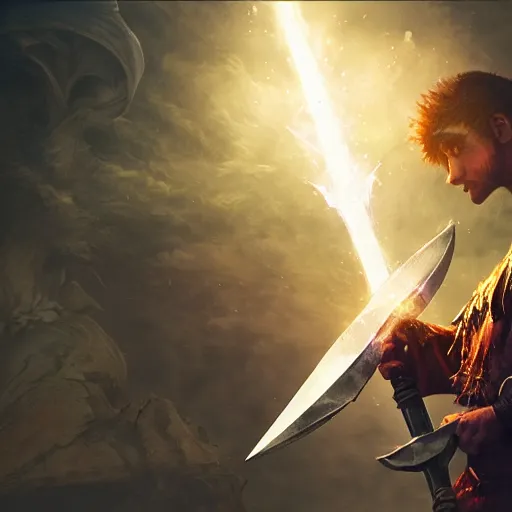 Prompt: epic cinematic artwork of a paladin casting a holy spell with his sword, holy light, digital art, 4k, masterpiece