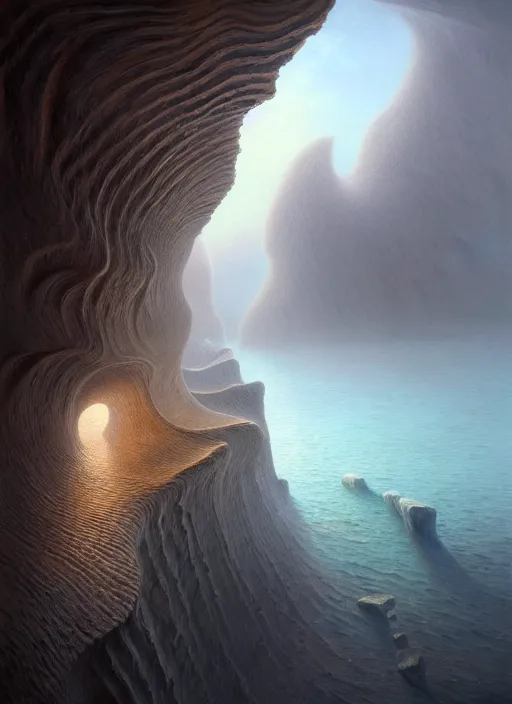 Image similar to A hyper-detailed 3d render like a Oil painting of the Aquatic Cliffs of the Great Sand Sea, surrealism!!!!! surreal concept art, lifelike, photorealistic, digital painting, aesthetic, smooth, sharp focus, Artstation HD, by Greg Rutkowski, Chris Tulloch McCabe, Valentina Remenar and Asher Duran,