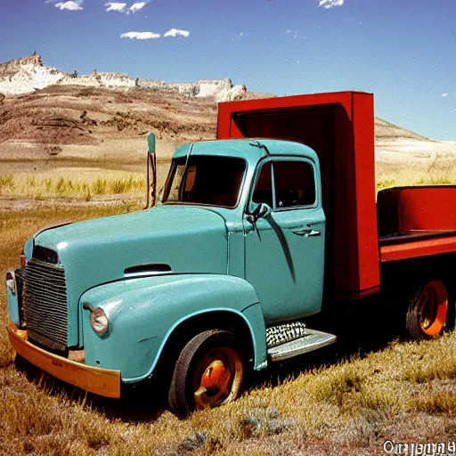 Prompt: photo, wyoming, truck, kodak ektachrome 1 2 0,