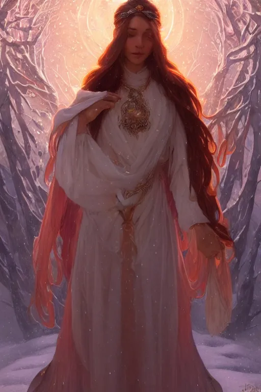 Image similar to goddess of winter night, only two hands, highly detailed, digital painting, artstation, concept art, smooth, sharp focus, illustration, unreal engine 5, 8 k, art by artgerm and greg rutkowski and edgar maxence and alphonse mucha