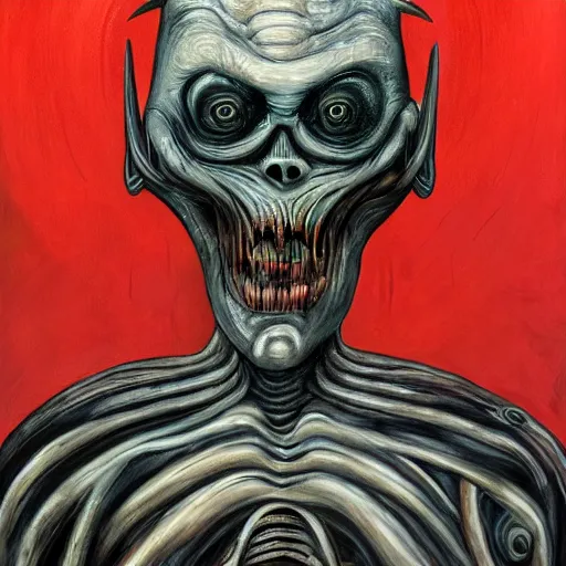 Image similar to painting of Tim Curry in the style of giger, 8k high definition high quality