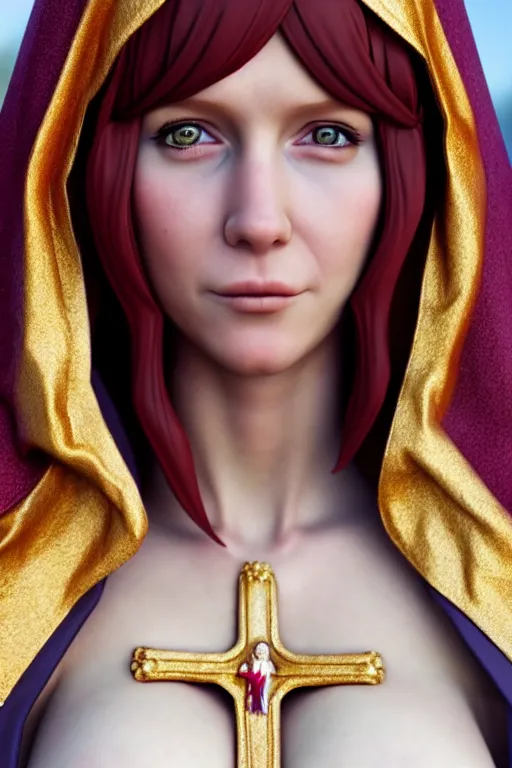 Prompt: a highly detailed and realistic photo of the virgin mary cosplay on a herogasm, artstation, 4 k, correctly anatomy, good light