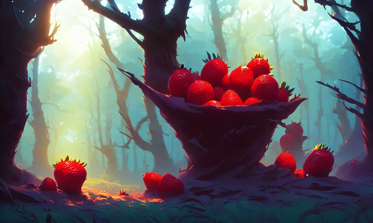 Image similar to Dark forest strawberries, behance hd by Jesper Ejsing, by RHADS, Makoto Shinkai and Lois van baarle, ilya kuvshinov, rossdraws global illumination