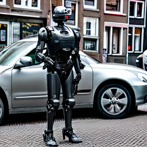 Image similar to robocop patrolling streets of amsterdam