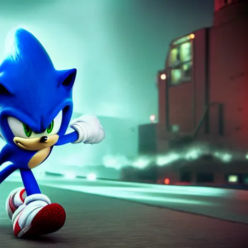 Image similar to sonic strangling a human to death, dslr, 8 k, octane beautifully detailed render, dark mood, cinematic lighting, detailed photo, masterpiece, volumetric lighting, ultra realistic, highly detailed, high quality, lossless, photorealistic