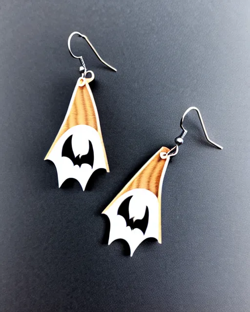 Image similar to spooky cartoon bat, 2 d lasercut earrings,