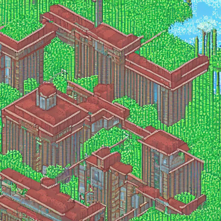 Image similar to a building in a serene landscape, pixel art