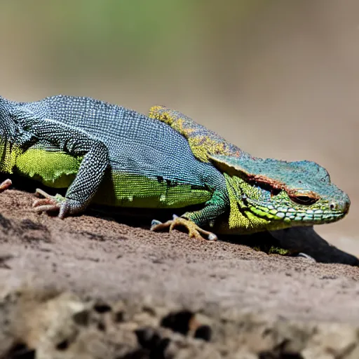 Prompt: several lizards attacking a lemon