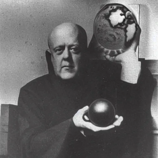 Image similar to Picture Aleister Crowley holding planet earth