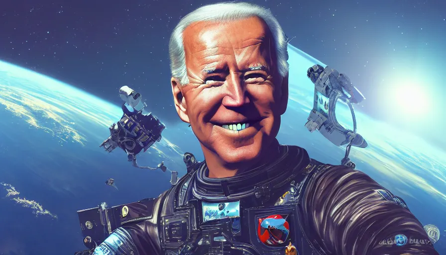 Image similar to Selfie of Joe Biden in space with aliens, hyperdetailed, artstation, cgsociety, 8k