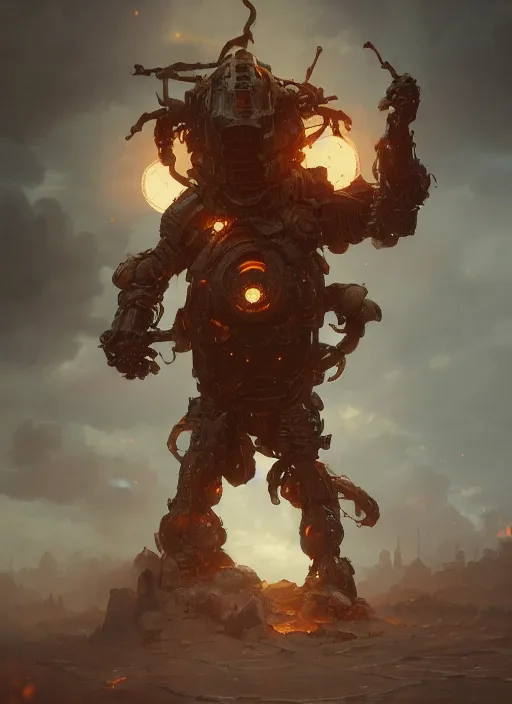 Image similar to a photorealistic dramatic hyperrealistic render of an armored fire golem by wlop, greg rutkowski, alphonse mucha, beautiful dynamic dramatic dark moody lighting, shadows, cinematic atmosphere, artstation, concept design art, octane render, 8 k