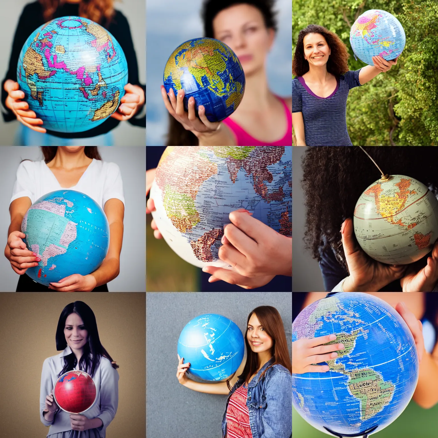 Prompt: Woman holding globe