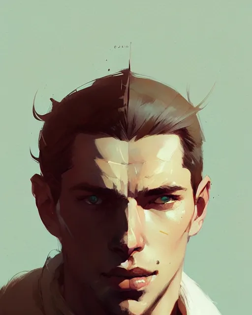 Prompt: portrait of beautiful male jon berntral by atey ghailan, by greg rutkowski, by greg tocchini, by james gilleard, by joe fenton, by kaethe butcher, dynamic lighting, gradient light blue, brown, blonde cream and white color scheme, grunge aesthetic