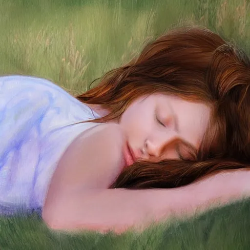 Prompt: young girl sleeping summer art drawn in art style of WLOP full HD 4K highest quality realistic beautiful gorgeous natural WLOP artist painting