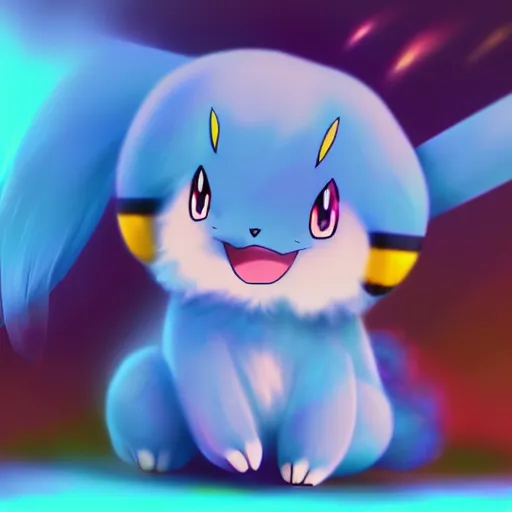 Prompt: a digital painting of pokemon. very cute friendly. fluffy. beautiful. digital render.