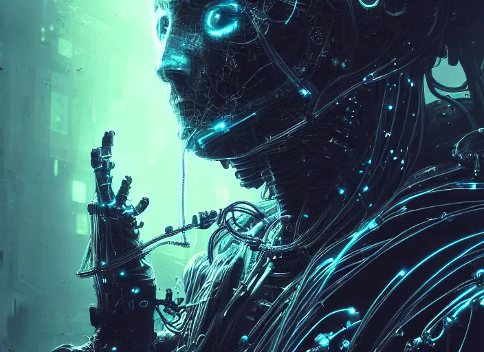 Image similar to a mysterious translucent space alien, neon wired tubing, eerie shimmering surroundings, concept art, intricate, detailed, award - winning, cinematic, octane render, 8 k, photorealistic, by tsutomu nihei, by emil melmoth, by gustave dore, by craig mullins, by yoji shinkawa