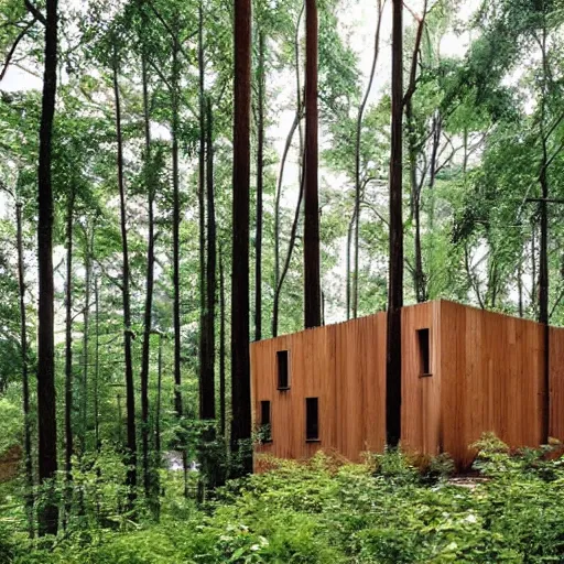 Image similar to a building in the middle of a forest, architecture