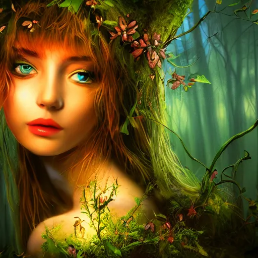 Image similar to a_gorgeous_photography_of_the_face_of_a_magical_fairy_in_the_night_in_a_forest_4k_detailed_trending_on_artstation