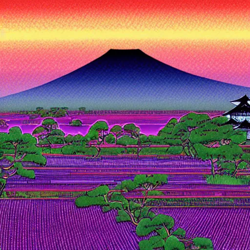 Prompt: landscape of japanese countryside, in style of weezer pinkerton