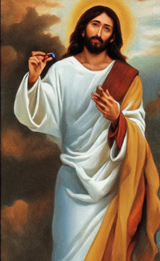 Image similar to jesus holding a vape