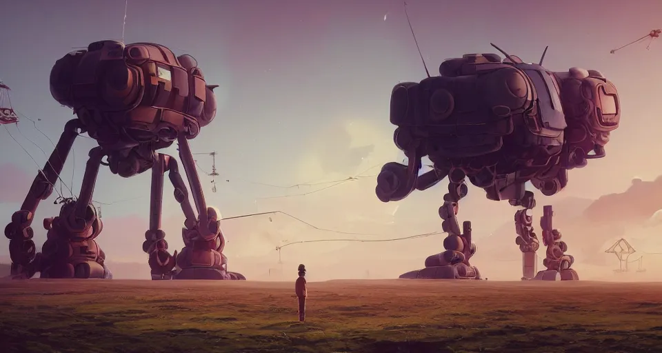 Image similar to Landscape with a GIANT MECHANICAL SHRIMP, looming over the landscape, robot shrimp, cinematic, rendered by simon stålenhag, rendered by Beeple, Makoto Shinkai, syd meade, inspired by Gundam, environment concept, digital art, unreal engine, 3 point perspective, WLOP, trending on artstation, low level, 4K UHD image, octane render,