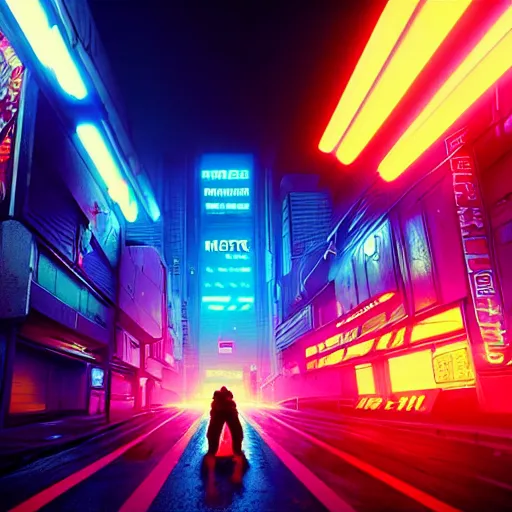 Image similar to professional photo of astronaut on cyberpunk street, synthwave, blade runner, hyperrealistic masterpiece, trending on artstation, cgsociety, kodakchrome, golden ratio, cinematic, composition, beautiful lighting, hyper detailed, sharp focus, octane render, 4 k, unreal engine