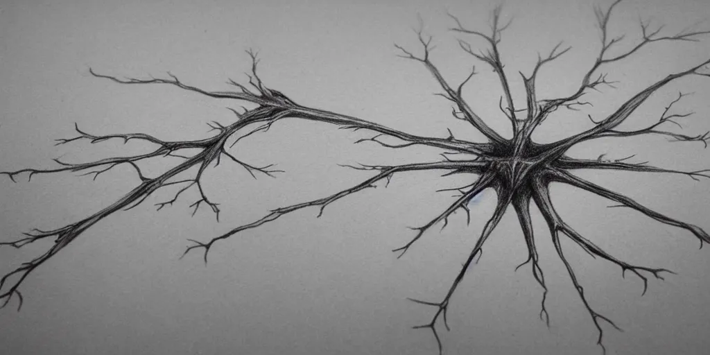 Prompt: realistic pencil drawing of a pyramidal neuron, hiqh quality, trending on artstation