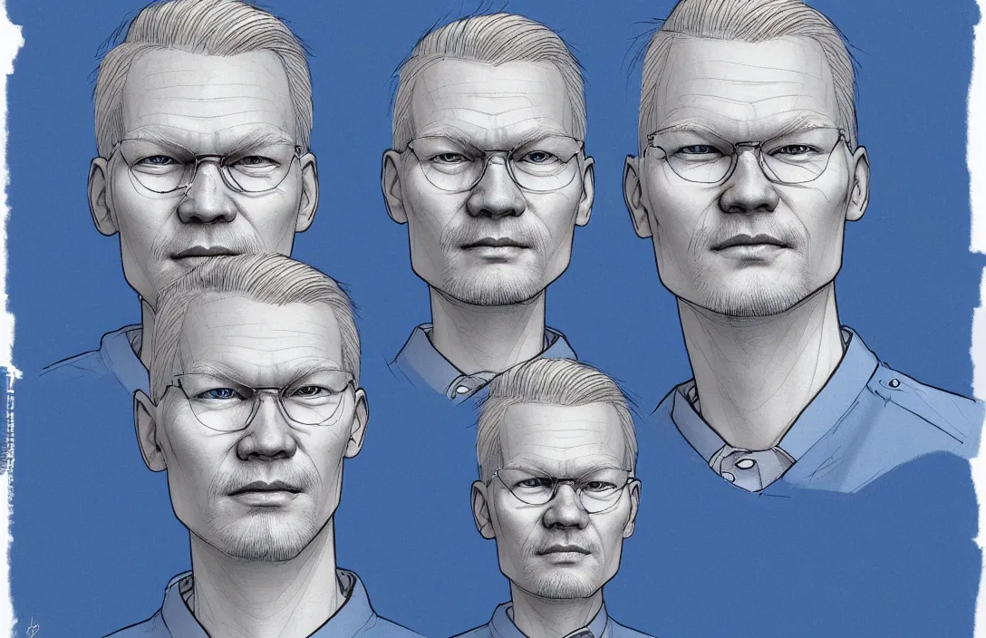 Image similar to erling haaland portrait, in the style of kim jung gi, blue color palette