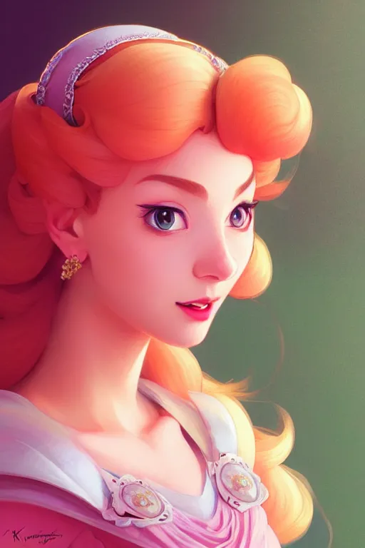 Prompt: a portrait of princess peach from mario bros., fantasy, sharp focus, intricate, elegant, digital painting, artstation, matte, highly detailed, concept art, illustration, ambient lighting, art by ilya kuvshinov, artgerm, alphonse mucha, and greg rutkowski