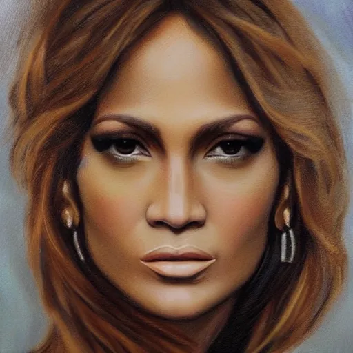 Image similar to j - lo portrait in the style of anna tokarska, by anna tokarska