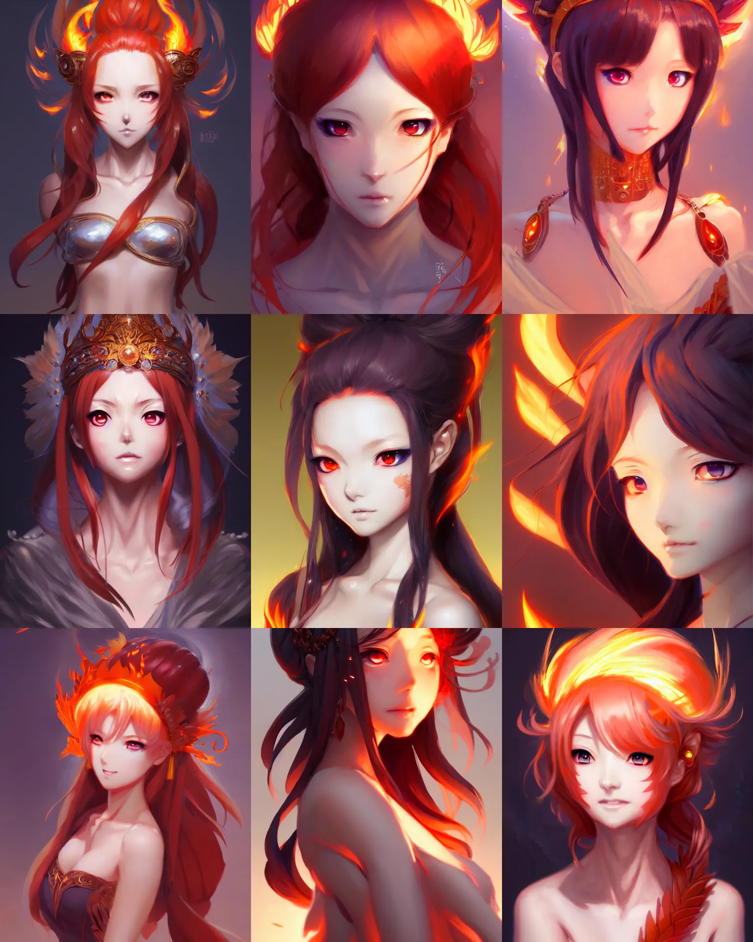 Prompt: Character concept art of an anime fire goddess || cute-fine-face, pretty face, realistic shaded Perfect face, fine details by Stanley Artgerm Lau, WLOP, Rossdraws, James Jean, Andrei Riabovitchev, Marc Simonetti, and Sakimichan, tranding on artstation