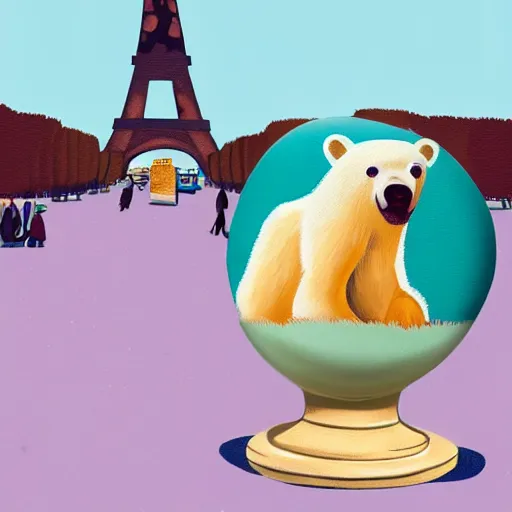 Image similar to A polar bear painting easter eggs in front of the Eiffel Tower