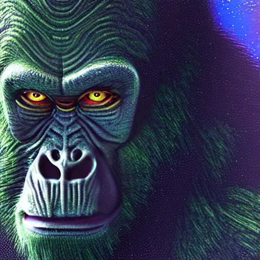 Prompt: UHD photorealistic Cosmic Borg Ape in the style of tonalism