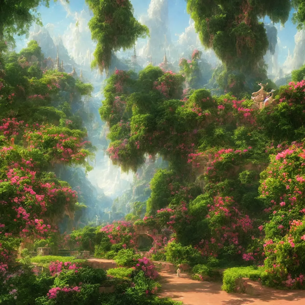 Prompt: very detailed and perfectly readable fine and soft relevant outlines soft edges painting by beautiful walt disney animation films of the late 1990s and Thomas Cole in HD, we see a futuristic giant military design boeing architecture in a french perfect garden, nice lighting, perfect readability, UHD upscale