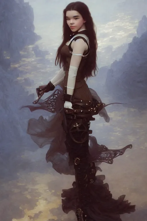 Prompt: hailee steinfeld as a steampunk woman with pale ski, intricate, elegant, digital painting, concept art, smooth, sharp focus, illustration, by ruan jia and mandy jurgens and william - adolphe bouguereau, artgerm