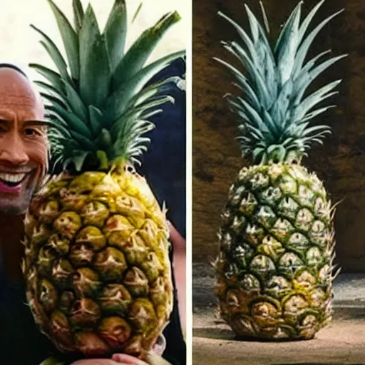 Image similar to dwayne the rock johnson as a pineapple, mixed with a pineapple, looks like a pineapple, pineapple