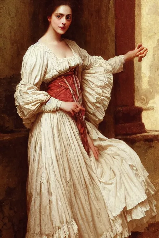 Prompt: 1700s kaya scodelario, traditional corsican, intricate, robe à la française, highly detailed, artstation, illustration, jurgens, rutkowski, bouguereau,