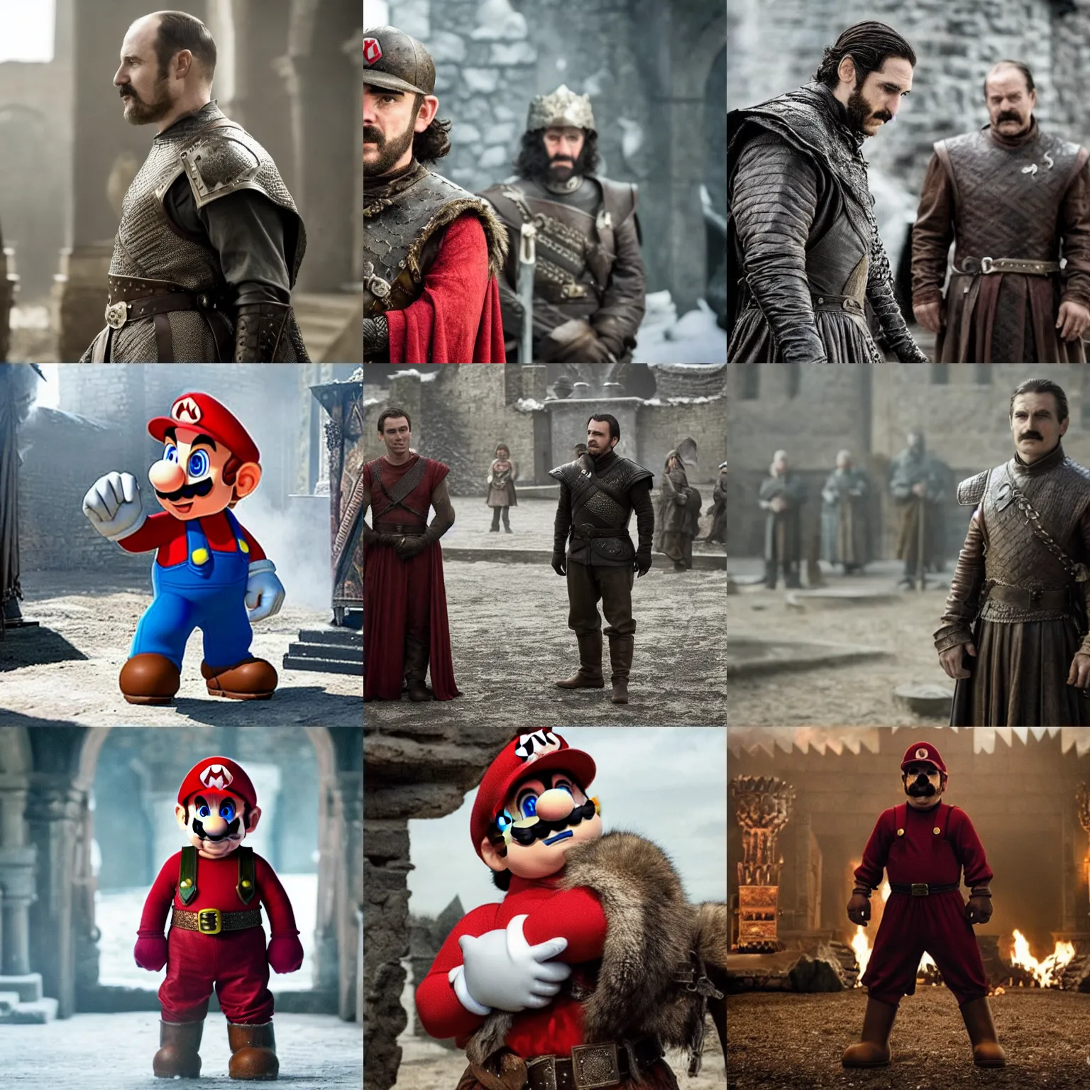 Prompt: super mario in game of thrones, film still