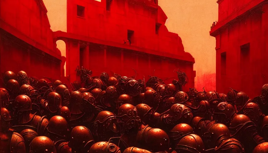 Image similar to only with red, a lightly armored gladiator in a crowded roman amphitheatre, crowd cheering, in the style of beksinski and edward hopper and rodcenko and yue minjun and cory loftis, intricate and epic composition, red by caravaggio, highly detailed, masterpiece, red light, artstation, art nouveau