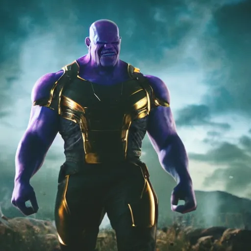 Image similar to drake as thanos, movie still, cinematic lighting