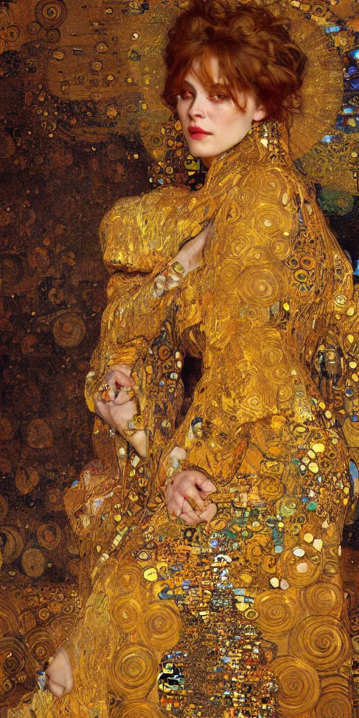 Prompt: an intricate painting of an artistic klimt golden motives and textures, hyper - detailed, octane render, vivid colors, artstation, by jeremy mann, by alphonse mucha, by gustav klimt